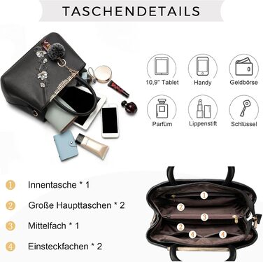 Жіноча сумка VARLIVOO середнього розміру з квітковою вишивкою, елегантна сумка-шопер з екошкіри (PU) з ручками та плечовим ременем, чорна