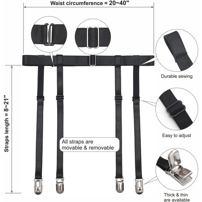 IMOMOTO Пояс для панчіх Simplicity, стрічка, універсальний розмір, чорні гусячі кліпси, 4 ремінці