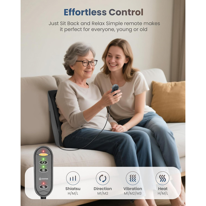 Масажер для шиї та спини COMFIER: Shiatsu 4D розминаючий масажер з підігрівом для ніг та м'язів, чорний