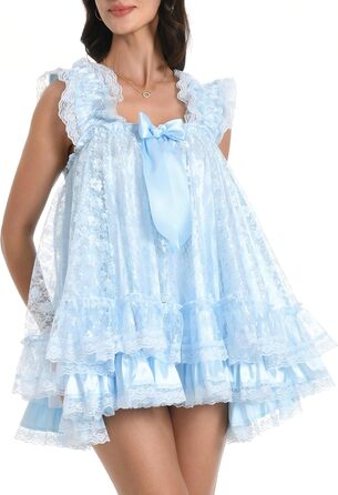 Ніжне мереживне нічне плаття/костюм для косплею Satini Dessous Sissy Babydoll, блакитний колір