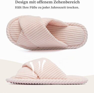Жіночі домашні капці GOEWY з ефектом пам'яті (Memory Foam), текстильні тапочки з відкритим носком та бантом, протиковзальна підошва, рожеві, розмір 36/37 EU