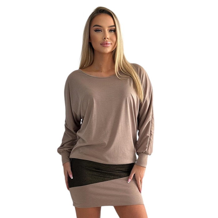Сукня святкова Daen з блискітками, туніка-светр (S, L, XL, XXL), колір капучино