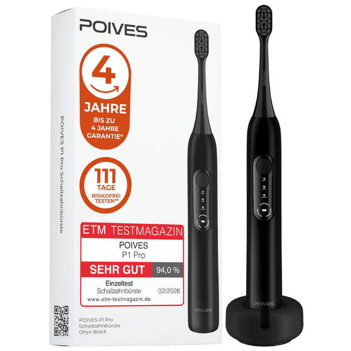 Електрична сонічна зубна щітка POIVES P1 Pro з датчиком тиску, ультразвукова, Onyx Black