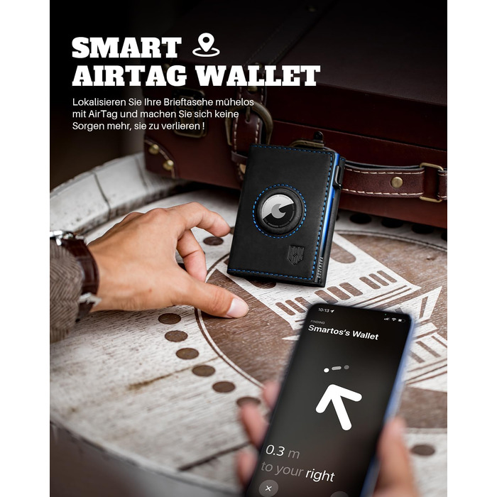 Чоловічий смарт-гаманець DODENSHA MagSnap з RFID-захистом та відділенням для AirTag, компактний картхолдер на 10+ карт з монетницею (Чорно-синій)