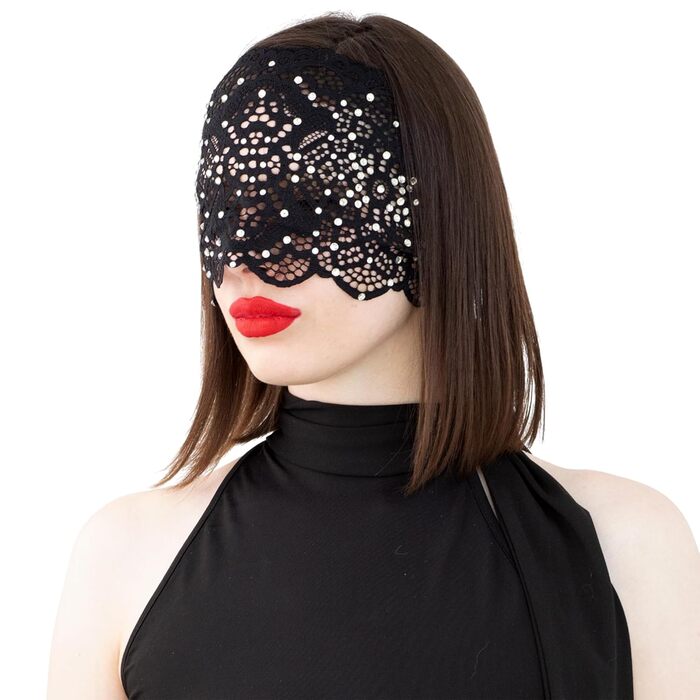 Чорна маска на обличчя з мереживом та стразами для жінок, елегантна венеціанська маска для маскараду, карнавалу, косплею, Хелловіну, Марді Гра, костюмованих вечірок (Чорний (Чіткі стрази))