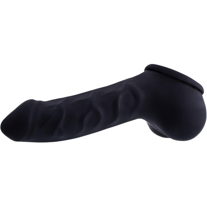 Чохол для статевого члена з латексу, чорний, 15 см - з великим мошонкою та вираженою головкою, MADE IN GERMANY