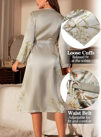 Халат жіночий FEOYA з шовковистого атласу, халат для дому, сексуальний халат з V-подібним вирізом, для вечірки, весілля, сімейного відпочинку (сірий, M)