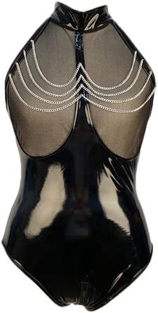 Жіноче шкіряне плаття-комбінезон JasmyGirls: сексуальний латексний боді, облягаючий крій, блискавка, косплей, ролеві ігри (чорний, L-XL)
