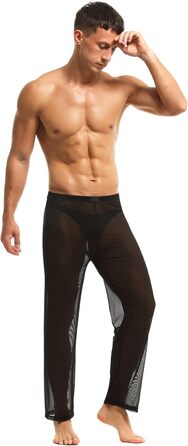 Чоловічі прозорі штани з сітки, нічна сорочка, спідня білизна, штани з нейлону, чоловічі мереживні штани, довгі прозорі штани, чоловічі штани з сітки, штани з тонкої сітки з тюлю, чорний