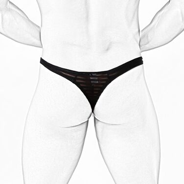 Чоловічий G-String Faringoto, смугастий, сітка, прозорий, низька талія, U-подібний вигин (XL, Чорний)