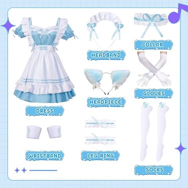 Костюм французької служниці: комплект для косплею та карнавалу (блакитний, 4XL)