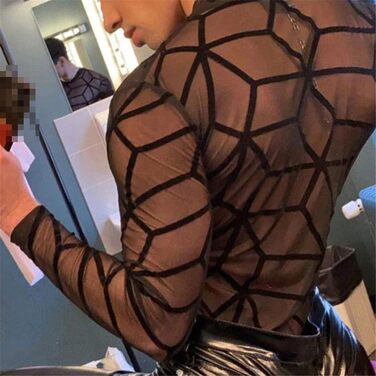 Чоловіча футболка Deepsko з сіткою, прозора, однотонна, з довгим рукавом