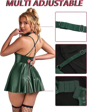 Сукня облягаюча Lederkleid жіноча, великий розмір, екошкіра, з вирізом V, відкрита спина, з комірцем, лакована, зелена, розмір S