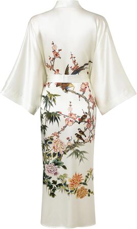 Шовковий халат-кімоно Ledamon для жінок, 100% шовк, довгий, квітковий дизайн, нічний халат (універсальний розмір, слонова кістка)
