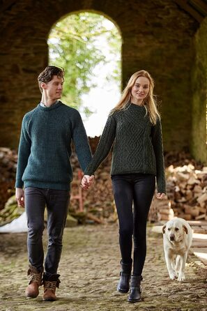 Чоловічий класичний в'язаний светр Aran Crafts, колір мох (зелений), розмір XXL