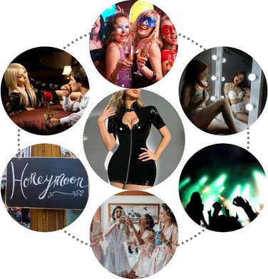 Жіноча шкіряна сукня з лакового ефекту, облягаючого крою, на блискавці, міні-сукня для вечірок, косплей, костюм, боді, латексний комбінезон, спідня білизна, нічна сорочка (M, Чорний)