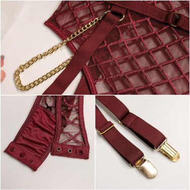 Боді-комбінезон жіночий мереживний SINROYEE з шкіряними вставками, червоний, розмір XL