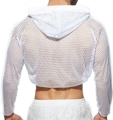 Чоловіча майка з сітки, кроп-топ з капюшоном, прозора, на блискавці, сексуальний, повсякденний стиль, футболка, одяг у стилі стрітвір, розмір 5XL, чорний колір