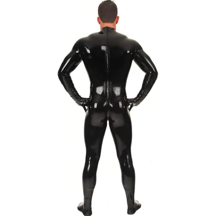 Латексний костюм-комбінезон YZPNBW для чоловіків: чорний фетиш-костюм з шкарпетками та рукавичками, блискавкою