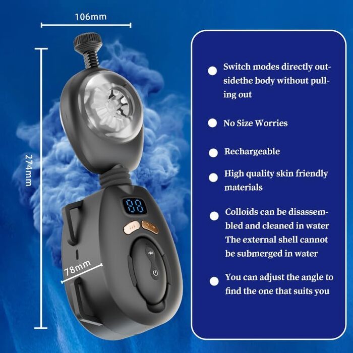 Електричний мастурбатор для чоловіків з регульованою помпою та LCD-дисплеєм. Портативний секс-іграшка (Чорний)