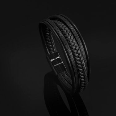 Шкіряний плетений браслет SERASAR Premium для чоловіків, чорний та коричневий, магнітна застібка з нержавіючої сталі, 21 см, у подарунковій коробці
