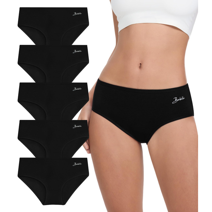 Бобель: 5 трусиків для жінок, бавовна, дихаюча підбірка, комфортні труси, м'які, еластичні (S-XXL) чорного кольору