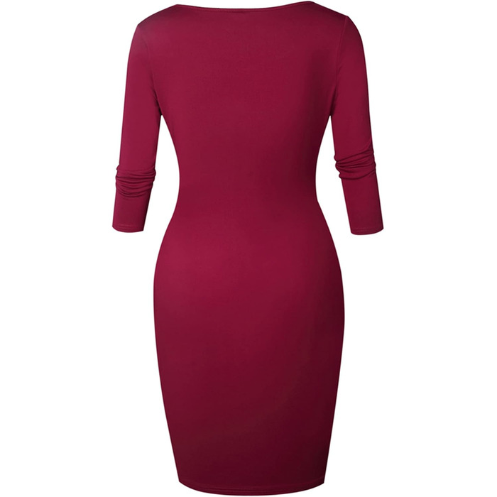 Жіноче облягаюче міні-плаття OMZIN з глибоким вирізом та блискавкою, бордовий (M)