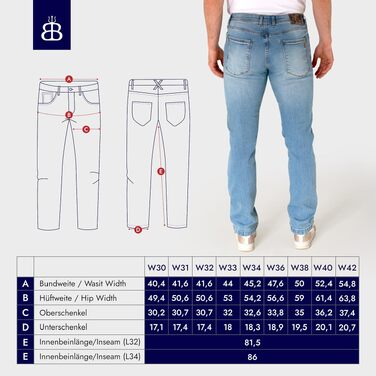 Чоловічі джинси BARBONS Regular-Fit Stretch — класичні прямі штани преміум-якості для бізнесу та дозвілля, світло-блакитні (38W / 30L)