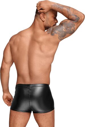 Чоловічі шорти з ефектом мокрого блиску, чорні, XL - Fetisch Clubwear з PVC деталями