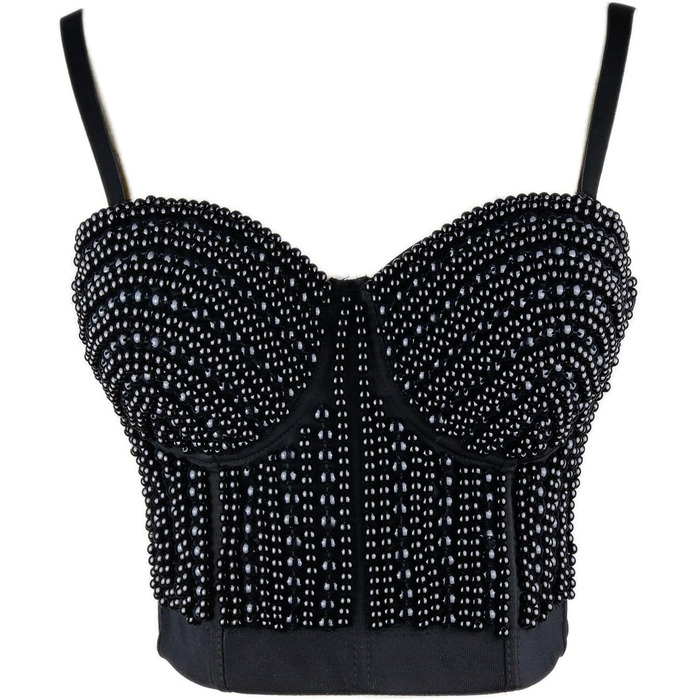 Чорний бюстгальтер-корсет Ellacci з перлами, топ для клубу/вечірки, XS
