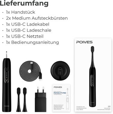 Електрична сонічна зубна щітка POIVES P1 Pro з датчиком тиску, ультразвукова, Onyx Black