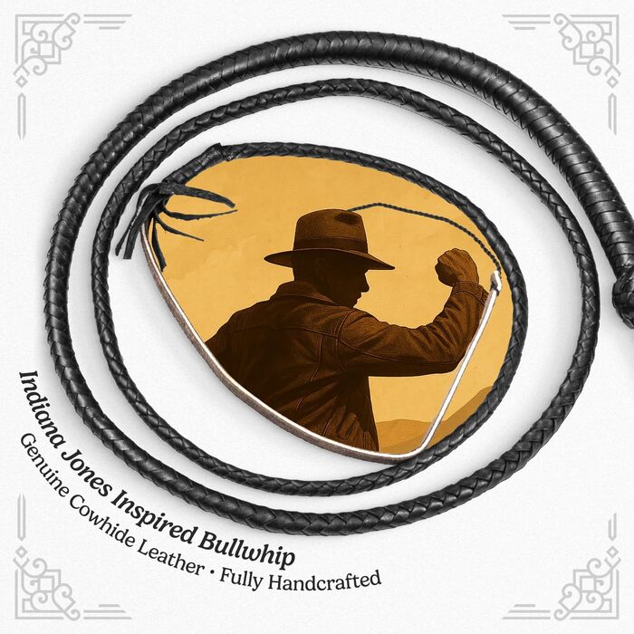 Бич у стилі Індіани Джонса, справжня шкіра, чорний, 0,9 м, 1,2 м, 1,8 м та 2,4 м – для кінного спорту