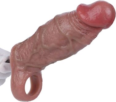 Реалістичний презерватив з силікону з кільцем на яєчках та структурою вен. Презерватив для збільшення статевого члена та затримки еякуляції, стимулятор G-точки. Інтимна іграшка для чоловіків, колір шкіри.