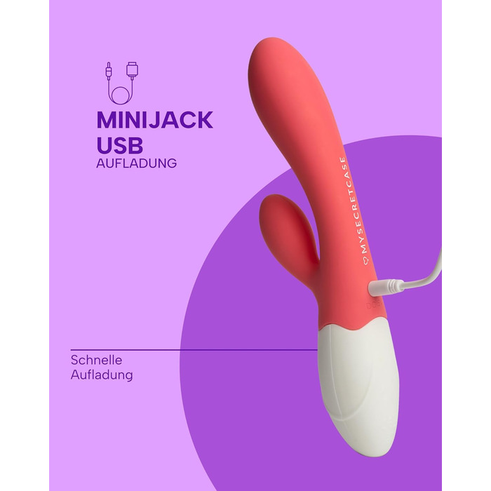 Вібратор для жінок MySecretCase Rabbit 21 см з насадками для клітора та G-точки, 9 режимів, з язичком, набір для пар Uva Fragola