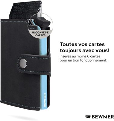 Слім-гаманець BEWMER v2 з RFID-захистом та монетницею для чоловіків та жінок, картхолдер з антиклонінгом для купюр та 9 кредитних карток (чорно-блакитний)