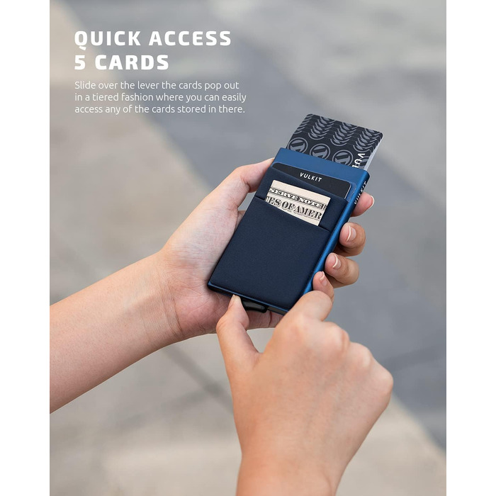 Чоловічий компактний картхолдер VULKIT з RFID/NFC захистом, міні-гаманець для 5-7 карт та купюр (Колір: Темно-синій)