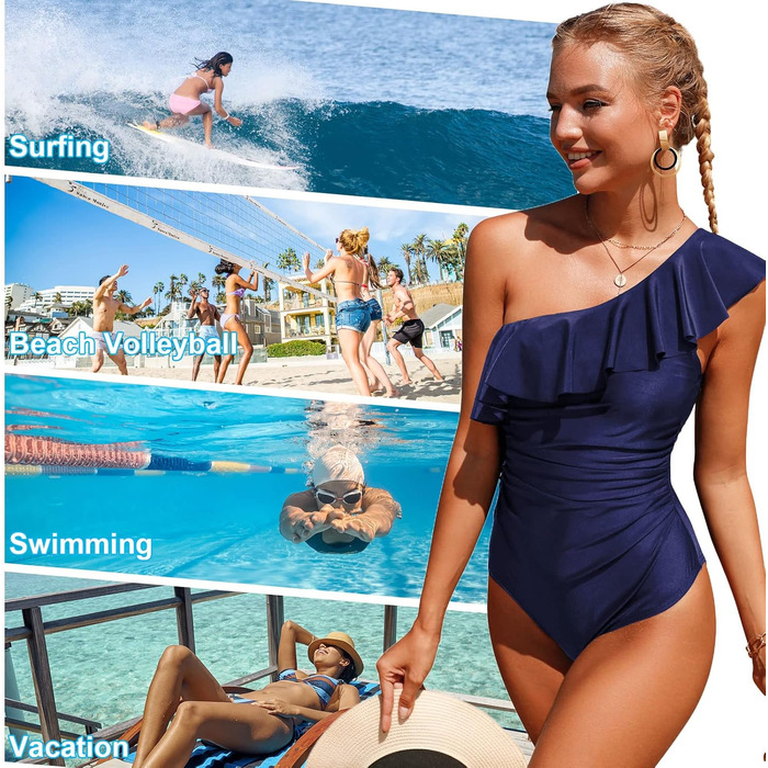 Купальник Xnova One Shoulder з ефектом схуднення живота, жіночий суцільний, блакитний, розмір XXL