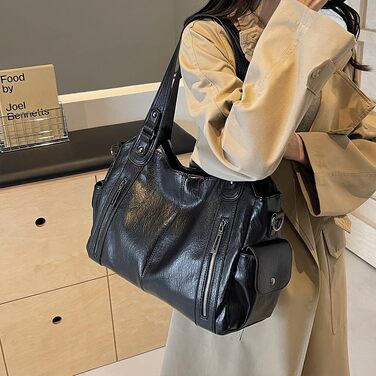 Жіноча сумка-шопер GSenhui Vintage City Bag: велика сумка на плече з екошкіри в панк-стилі для подорожей та міста, чорна