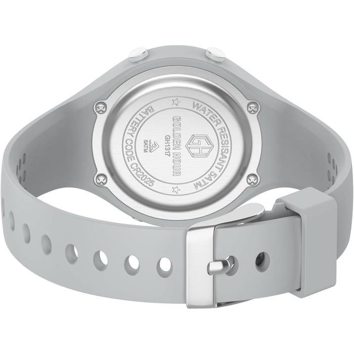 Жіночий спортивний годинник GOLDEN HOUR Digital Chronograph: водонепроникність 5ATM, силіконовий ремінець, з датою та підсвічуванням циферблата (Сірий)
