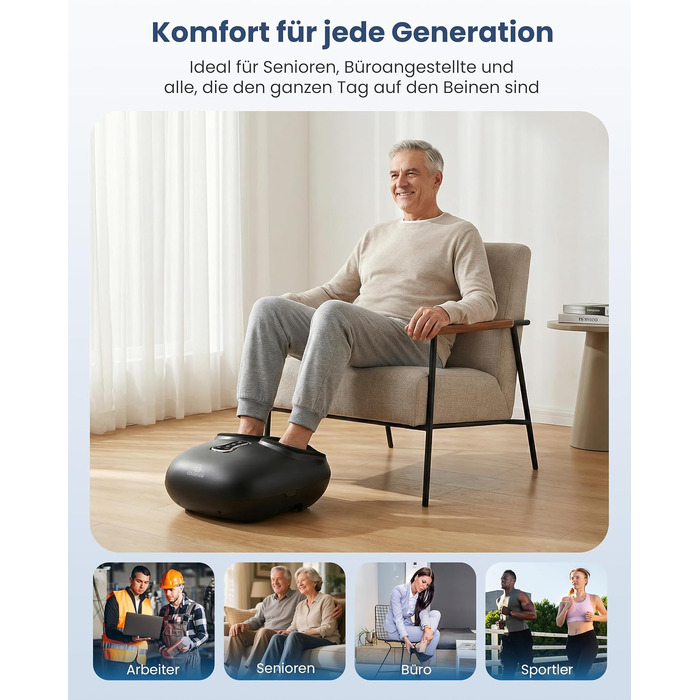 Електричний масажер для ніг COMFIER Shiatsu, інфрачервоний масажер стоп, чорний