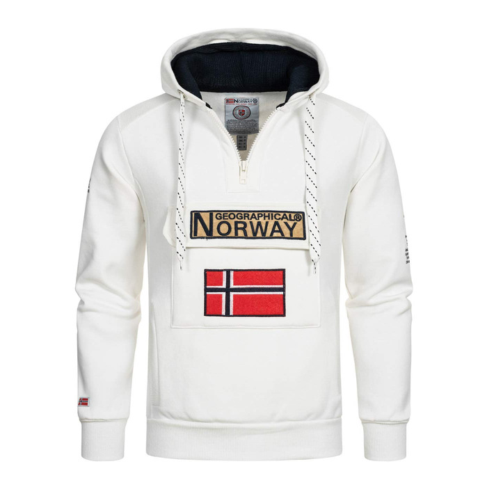 Чоловіча толстовка на блискавці з капюшоном Geographical Norway Gymclass, біла (розмір M) — теплий світшот-худі для чоловіків та підлітків, всесезонний