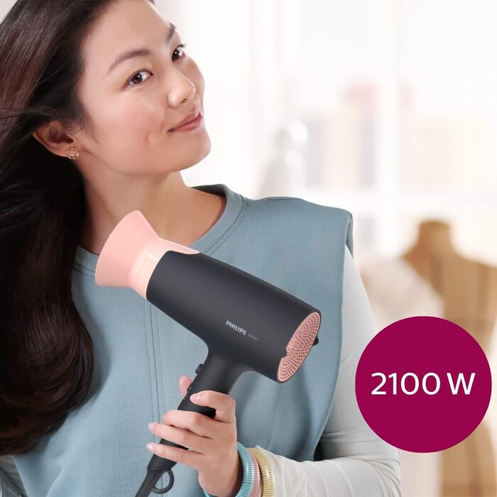 Фен для волосся Philips Series 3000 BHD350/10 з функцією іонізації та ThermoProtect, 2100 Вт, 6 режимів температури та швидкості, чорний