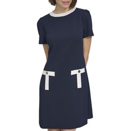 Сукня Tommy Hilfiger жіноча з креп-шифону, логотип, емаль, ґудзики, кишені, колір Sky Captain/Ivory