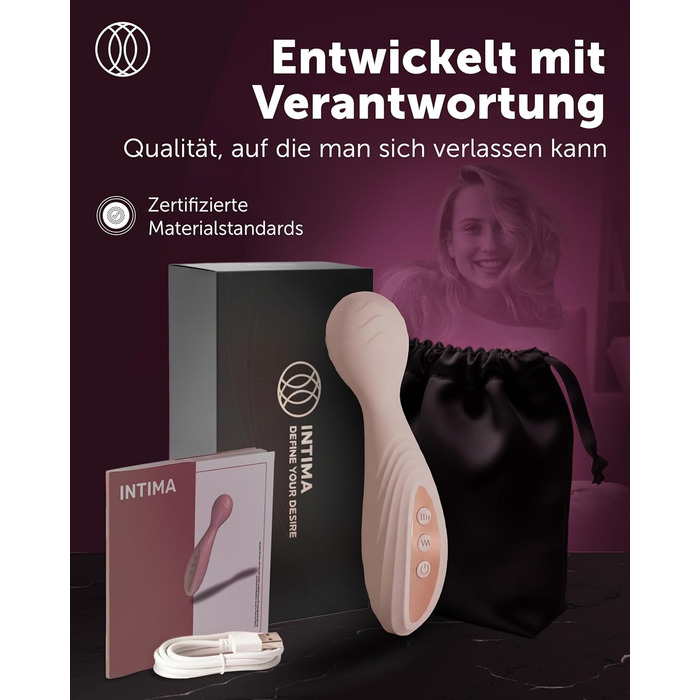 Vibrator Intima Soie для жінок – стимулятор клітора, масажний стержень. 8 інтенсивностей, 20 режимів, водонепроникний, пастельно-рожевий.