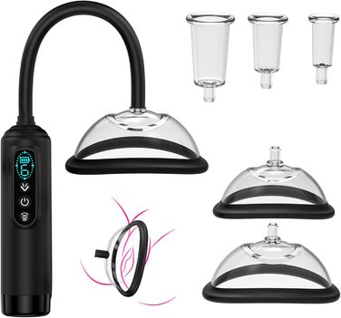 Електрична вакуумна пампушка для жінок з 6 рівнями потужності, для кліторальної та вагінальної стимуляції, 5 присосок (2 великі + 3 малі) - секс-іграшки для жінок та пар