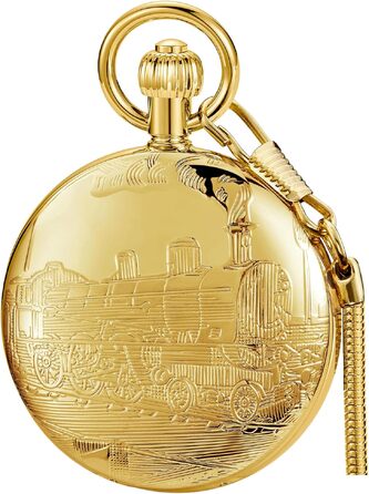 Скелетонний кишеньковий механічний годинник Tiong Vintage Steampunk з ланцюжком, римські цифри, золотий колір (45 Gold) — подарунковий набір з коробкою