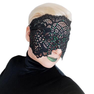 Ручна вишита мереживна маска на обличчя з камінням для жінок, чорна маска для маскараду, балу, карнавалу, весілля, бурлеску, косплею, Марді Гра (чорний колір, зелені камінці)