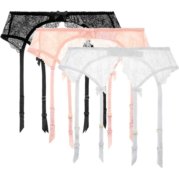 Сексуальний жіночий стрінг з мереживом, пояс з 4 ремінцями, металевий кліп для панчіх та спідньої білизни, чорний+білий+рожевий, XL