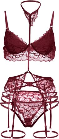 Сексуальна комплексна білизна WILLBEST для жінок з вираженими формами: мереживний халат та боді (білий, червоний, 20240305cmhqq4295rot, L)