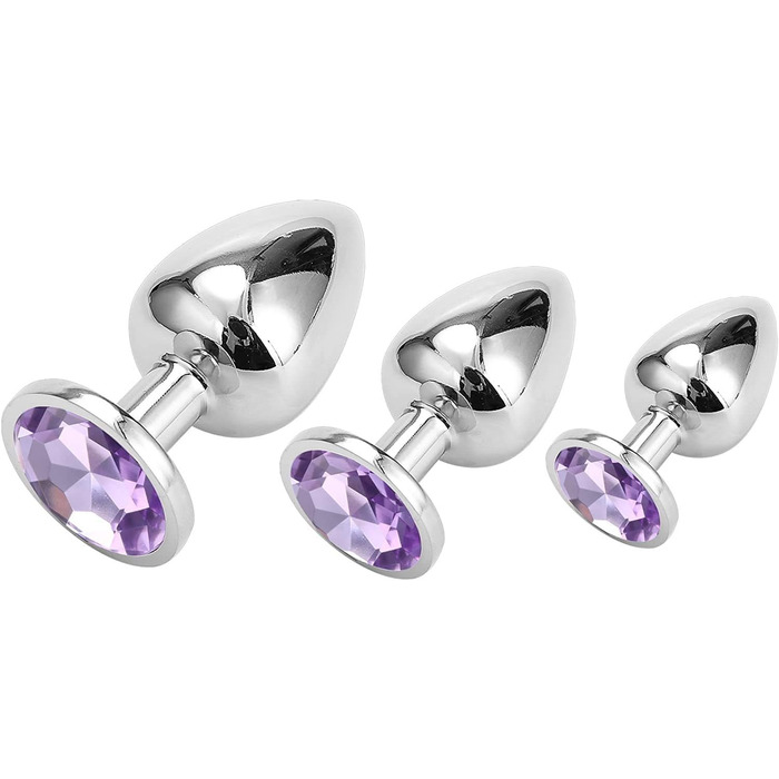 Набір анальних пробок Klein Medium Groß Metall Buttplug з кристалами та діамантом (фіолетовий)